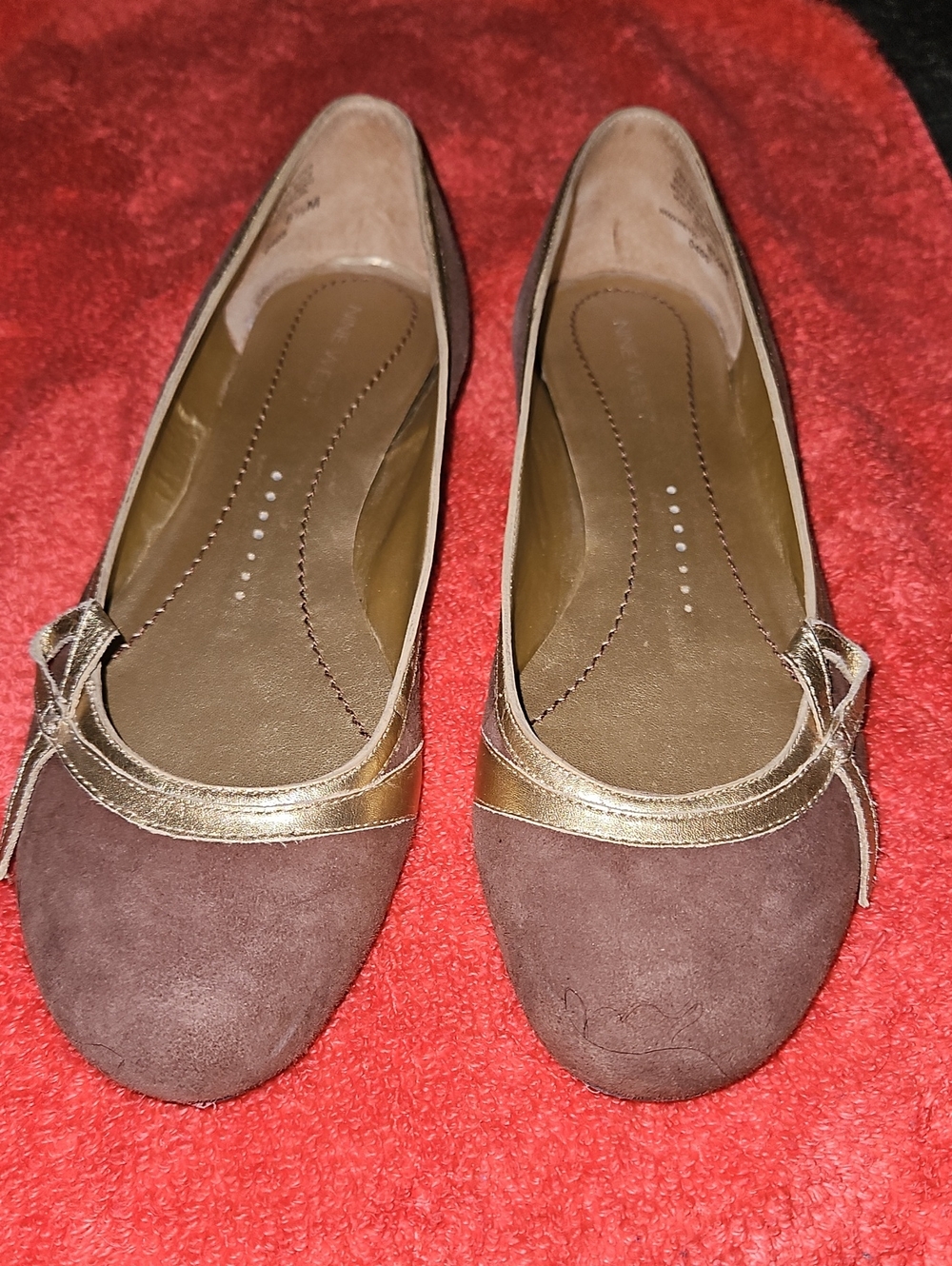 Nine West Brown Suede Ballet Flats with Gold Accent